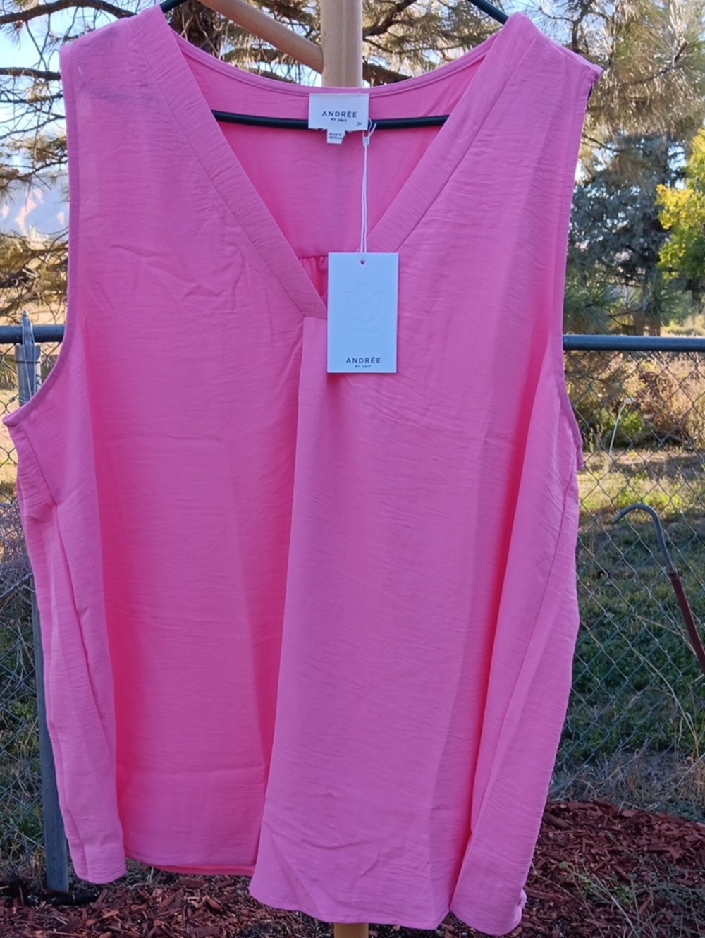 Andree Bright Pink V-Neck Sleeveless Tank Top.